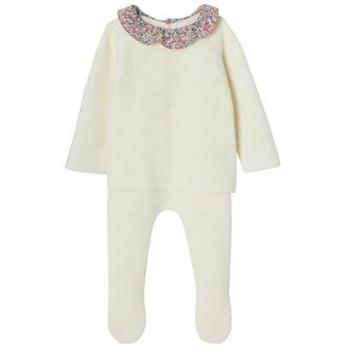 Ensemble naissance tricot avec détail Liberty écru ENVIE DE FRAISE