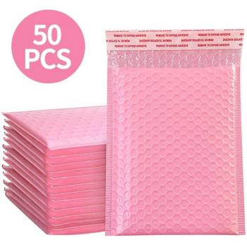 50-Pack Pink Bubble Mailer Envelopes – Self-Closing Padded Poly