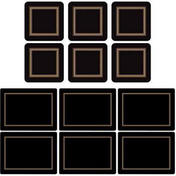 Pimpernel Black Tableware Accents: 6‑Set Placemats & Coasters