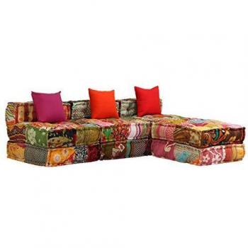 VidaXL Modularer 3-Sitzer Pouf Patchwork Sofa