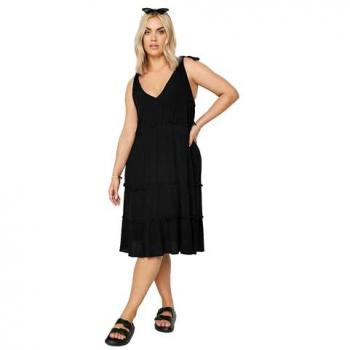Mini‑robe Curve noire à manches nouées et volants – 58/60