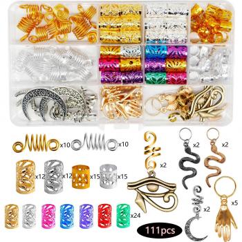 Set d'anneaux de cheveux pour enfants, 111 pièces, Dreadlock, perles, pinces à cheveux, tresse en spirale
