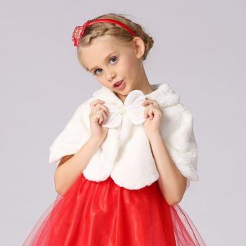 Cute Kids Girls White Faux Fur Cape for Wedding Party Size 2-13T