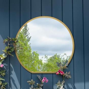 Gold-Circled Outdoor Mirror – 84cm x 80cm Flat-Bottom Garden Wall Piece (Pack of One)
