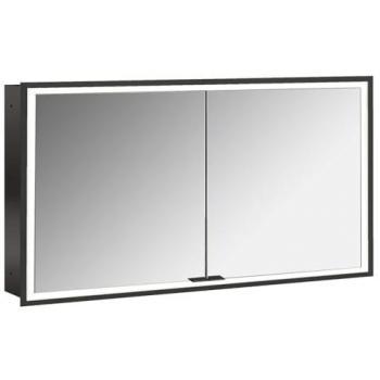 Emco Prime Unterputz-Lichtspiegelschrank 1300mm, 2-türig, schwarz/spiegel
