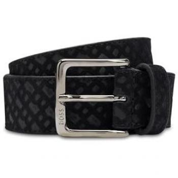 BOSS Men's Black Logo Suede Belt