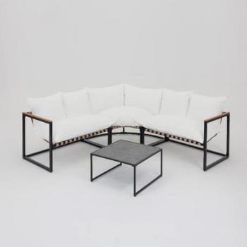 Luxury Black Corner Garden Sofa with Ivory Cushions