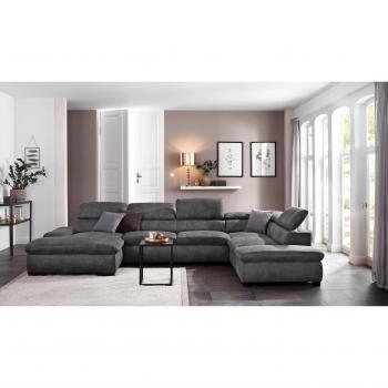 Wohnlandschaft “Alberto U‑Form” von HOME AFFAIRE – verstellbares Kopfteil, 90 % Polyester / 10 % Polyamid, weich