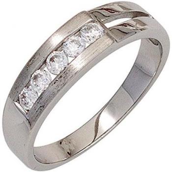 JOBO Silbergold‑Ring – 925 Silber, Rhodiniert mattiert, 5 Zirkoniereinlage – Größe 56