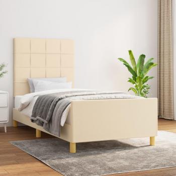 Cama Estructura con Cabecero Acolchado Tela Crema 80x200 cm