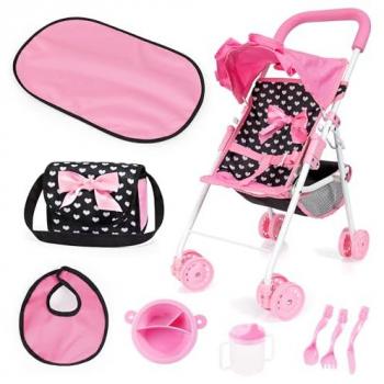 Bayer Puppenbuggy Set mit Tasche und Zubehör, schwarz gepunktet