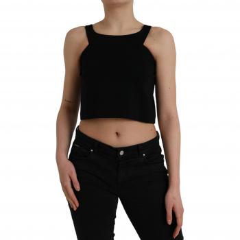 Black Cropped Tank Top, Sleeveless, Round Neck