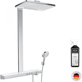 Colonne de douche thermostatique Hansgrohe Rainmaker Select 460 – 3 jets blanc & chromé + nettoyant Briochin