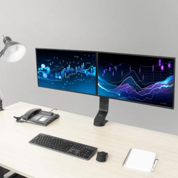 ACT Supporto da Scrivania per Monitor con Barra Trasversale, 2 Schermi fino a 27 con Vite a Testa – Nero