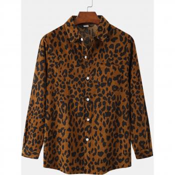 PARKLEES Men's Casual Leopard Print Long Sleeve Shirt