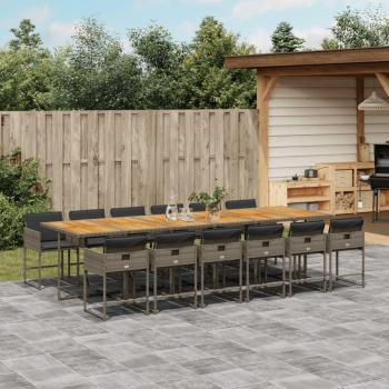 Outdoor 13-Piece Dining Set with Grey Poly Rattan and Cushions