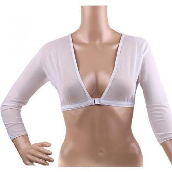 Women's Black and White Mesh Long Sleeve T-shirt with Front Buttons