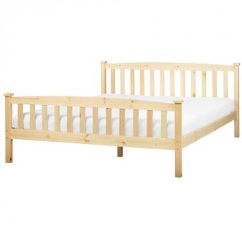 Lit Double en Bois de Pin 160x200 cm avec Sommier à Lattes