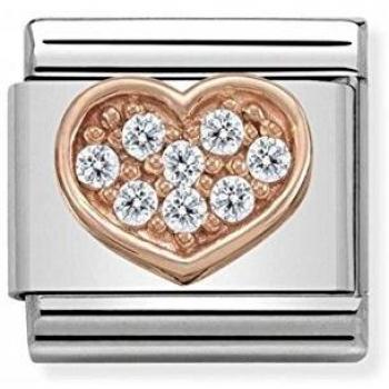 Cuore Composable Acc. Oro Rosa 375 + Zirconi Rosa