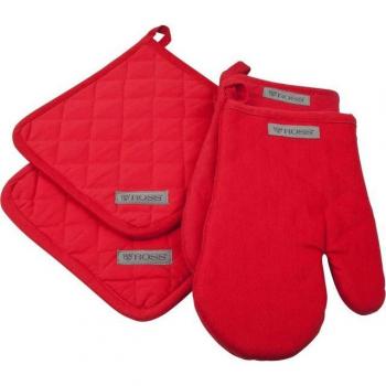ROSS Topflappen „Exclusiv“ Set (4 tlg.): 2 Topflappen & 2 Grillhandschuhe, 100 % Baumwolle