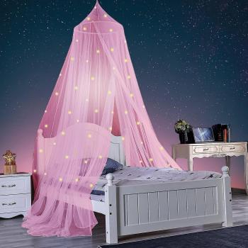 Cobertura de Cama Rosa con Estrellas Resplandecientes