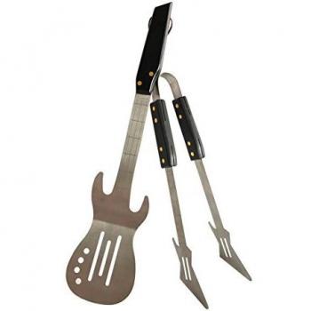 Pepki Rock Barbecue-Set aus rostfreiem Stahl – Gitarre‑Stil, Spatel & Zange, Holzhandhabung