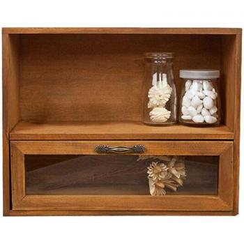 Organizador de madera con cajón de vidrio, 30x12x24cm