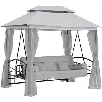 Outsunny 3 Seater Swing Chair Hammock Gazebo Patio Bench Outdoor Light Grey, Light Grey