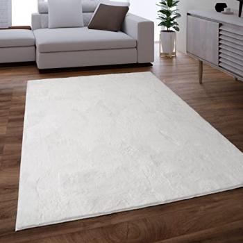 Nappe douce shaggy salon blanc uni 140x200 cm