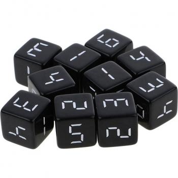 10 Piece Set of 16mm Black D6 Dice with White Numerals for RPGs and Board Games