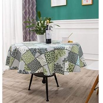 DALINA TEXTIL Mantel de Mesa Antimanchas Redonda de Estampado Cuadros Pétalos Tejido Impermeable