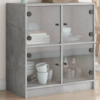Armoire latérale avec portes en verre gris béton 68x37x75,5 cm (vidaXL)