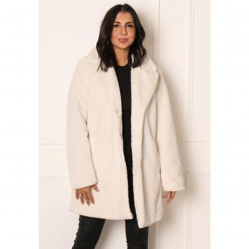 VILA Soft Cream Faux Fur Midi Coat