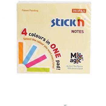 Stick'n Magic Pad 76x76mm, Quadrant of 4 Pastel Tones, 100 Piece pad, Box of 12