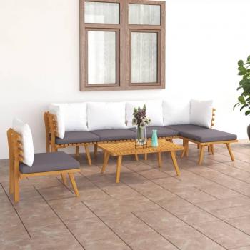 Muebles de exterior 7 piezas con cojines de madera de acacia
