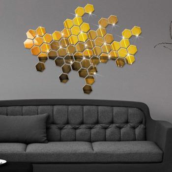 12Pcs DIY 3D Hexagon Mirror Wall Decals
