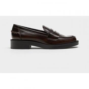 Stradivarius Genuine Leather Brown Penny Loafers