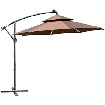 Outsunny 3m Cantilever Banana Parasol with LED Solar Lights