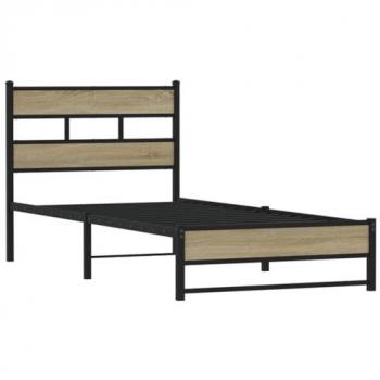 VidaXL Metallbett 90x200 cm Sonoma-Eiche ohne Matratze