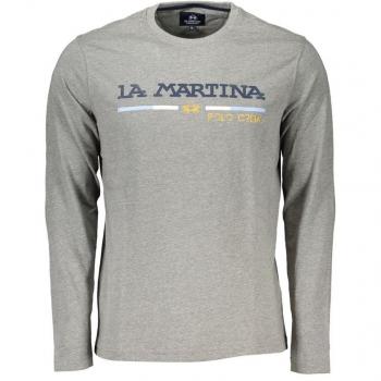Graues Langarm-Herren-T-Shirt von La Martina – Rundhals & feine Stickereien