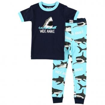 LazyOne Jungen 8 Jahre Shark Kurzarm Schlafsuit