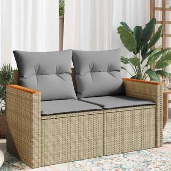 VidaXL Polished Rattan Patio Sofa – Dual Seat, Beige Cushion Set