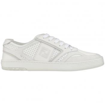 Fendi White Lace-Up Sneakers with Grey Suede Details