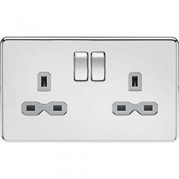 Polished Chrome Screwless 13A Double Socket with Grey Insert