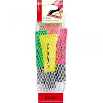 STABILO NEON Highlighter Chisel Tip 2-5mm Line Assorted Colours (Wallet 4)