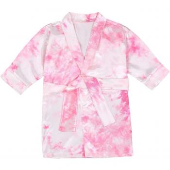 Bata de hogar para niñas pequeñas, albornoz de satén tie-dye, manga larga