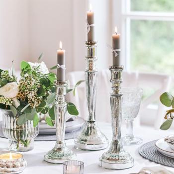 Lot de 3 bougeoirs Riley en argent vieilli (32 cm)