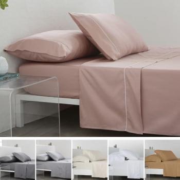 Suite de Sábanas Satén Algodón 300 Hilos – Estilo Nude con Matiz Salmon (Cama 90)