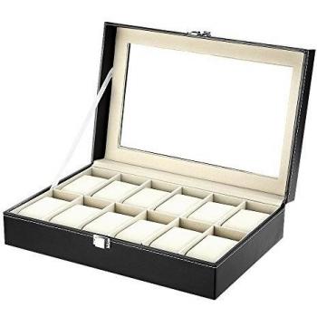 Présentoir à Montres Uten en Cuir Synthétique Noir (12 Compartiments)