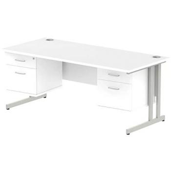 Impulse Bench 1800 X 800mm Straight Office Desk White Top Silver Cantilever Leg